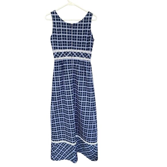 Vintage De Laix Maxi Dress Womens Small Blue‎ White Column Dress Crochet Trim - Picture 2 of 10
